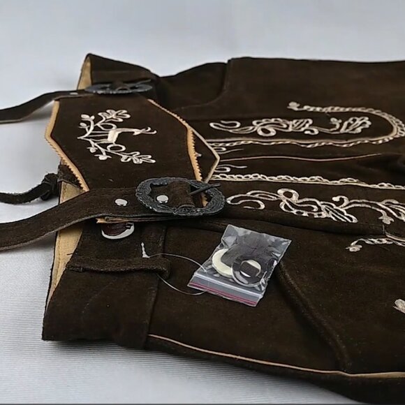 Rustic German Lederhosen Suede Shorts with Embroidery Bavarian Costume NEW - Picture 8 of 9